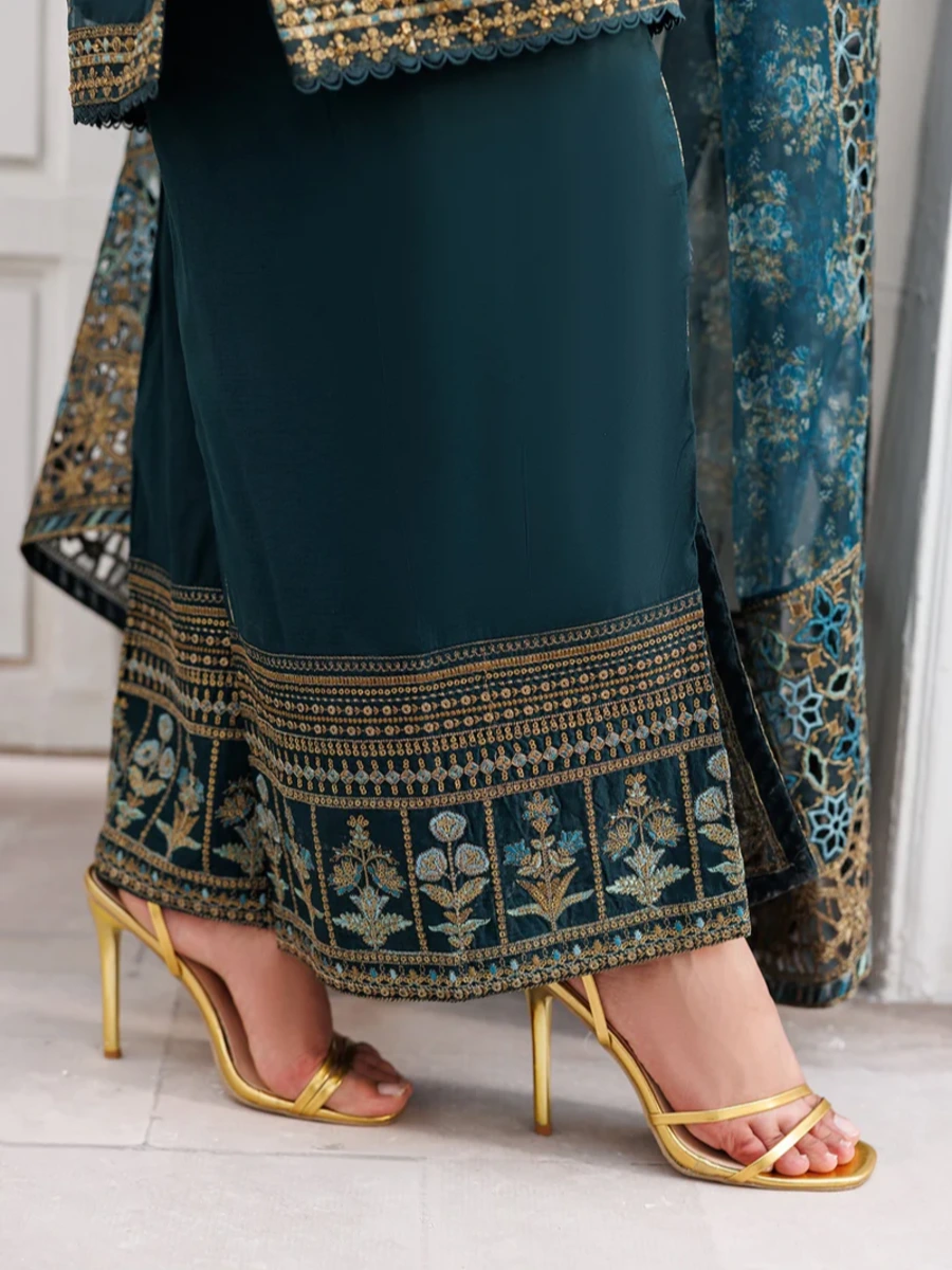 EMBROIDERED LUXURIOUS ORGANZA PARTY WEAR SUIT 3 PC