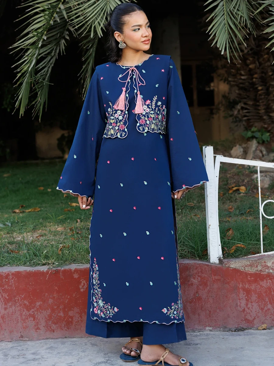 EMBROIDERED SUIT PAIRED WITH STATEMENT KOTI 3 PC