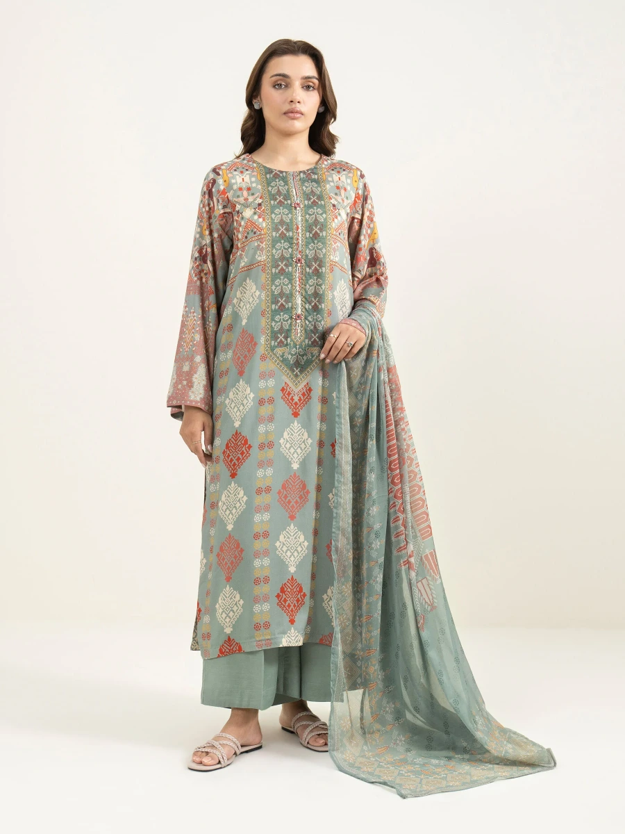 PRINTED RAW SILK SUIT 3 PC